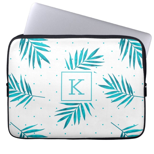 Housse Pour Ordinateur Portable Motif feuille tropical bleu turquoise (Devant)