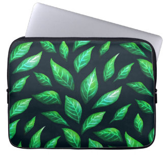 Housse Pour Ordinateur Portable Motif Feuille vert foncé Abstrait Encre dessinée