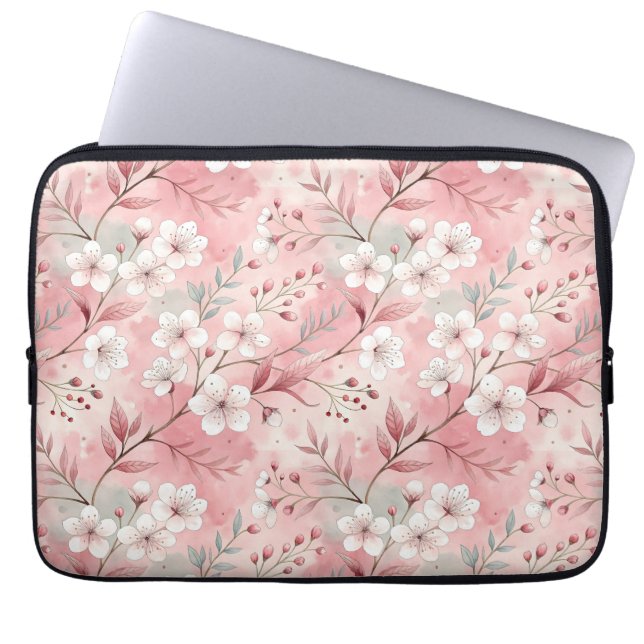 Housse Pour Ordinateur Portable Motif Fleur de Sakura Rose  (Devant)