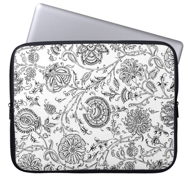Housse Pour Ordinateur Portable Motif Fleur noir et blanc (Devant)