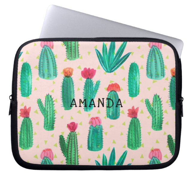 Housse Pour Ordinateur Portable Motif fleurissant de cactus d'aquarelle (Devant)