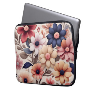 Housse Pour Ordinateur Portable Motif fleurs et feuilles gras rose