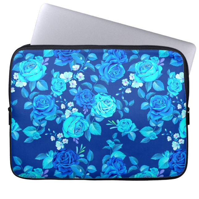 Housse Pour Ordinateur Portable Motif Fleurs Rose Bleue Classique-87600 (Devant)