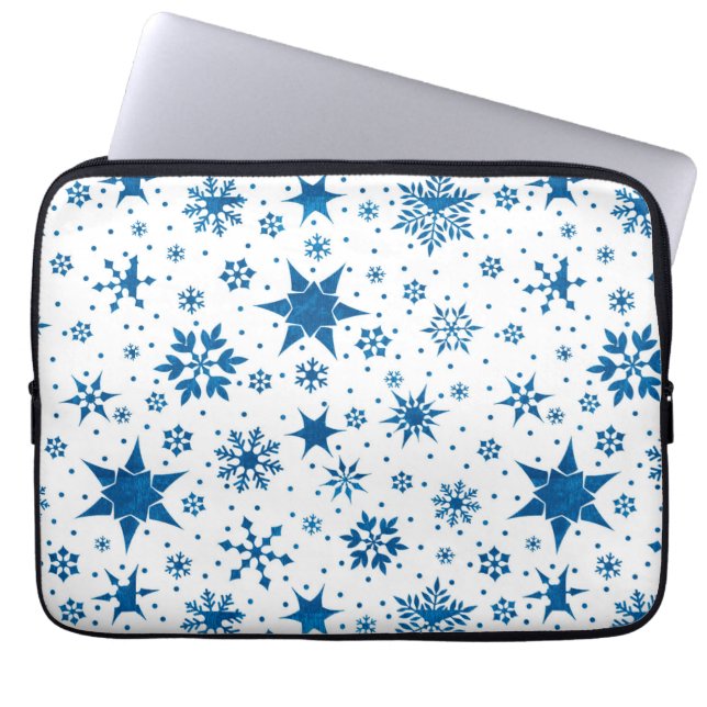 Housse Pour Ordinateur Portable Motif Flocon de Neige Bleu (Devant)