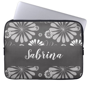 Housse Pour Ordinateur Portable Motif floral blanc et gris