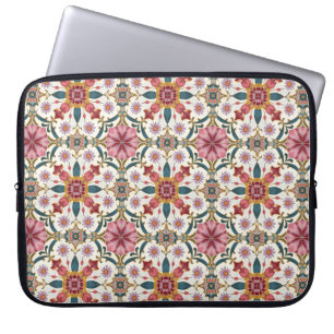 Housse Pour Ordinateur Portable Motif floral boho en rouge, rose et sarcelle