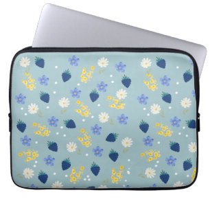 Housse Pour Ordinateur Portable Motif floral de fleurs sauvages et de mûres