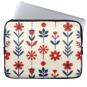 Housse Pour Ordinateur Portable Motif floral folklorique rouge et marine