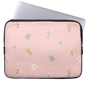 Housse Pour Ordinateur Portable Motif floral pastel mignon sur fond rose
