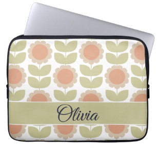 Housse Pour Ordinateur Portable Motif floral rétro rose pastel du milieu du siècle