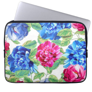 Housse Pour Ordinateur Portable Motif floral rose et bleu vif joli motif