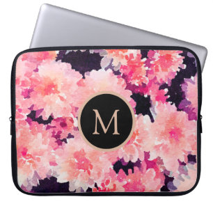 Housse Pour Ordinateur Portable Motif floral rose tendance monogramme