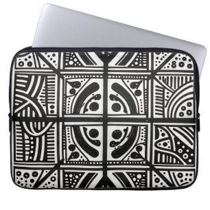 Housse Pour Ordinateur Portable Motif géométrique abstrait noir et blanc