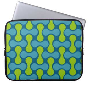 Housse Pour Ordinateur Portable Motif géométrique Abstrait rétro en bleu et vert