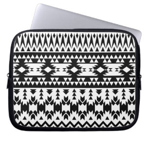 Housse Pour Ordinateur Portable Motif géométrique Aztec noir et blanc