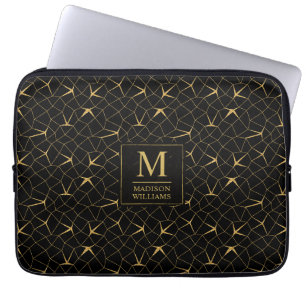 Housse Pour Ordinateur Portable Motif géométrique de luxe pailleté noir et or