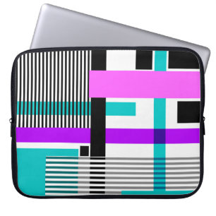 Housse Pour Ordinateur Portable motif géométrique en couleurs rayées et néons