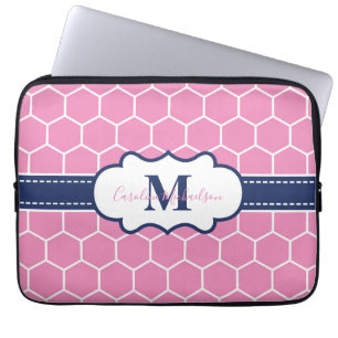Housse Pour Ordinateur Portable Motif géométrique rose et marine