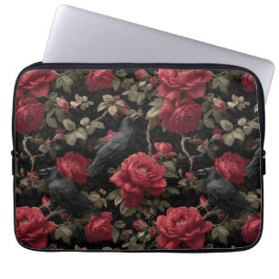 Housse Pour Ordinateur Portable Motif gothique avec roses rouges et corbeaux