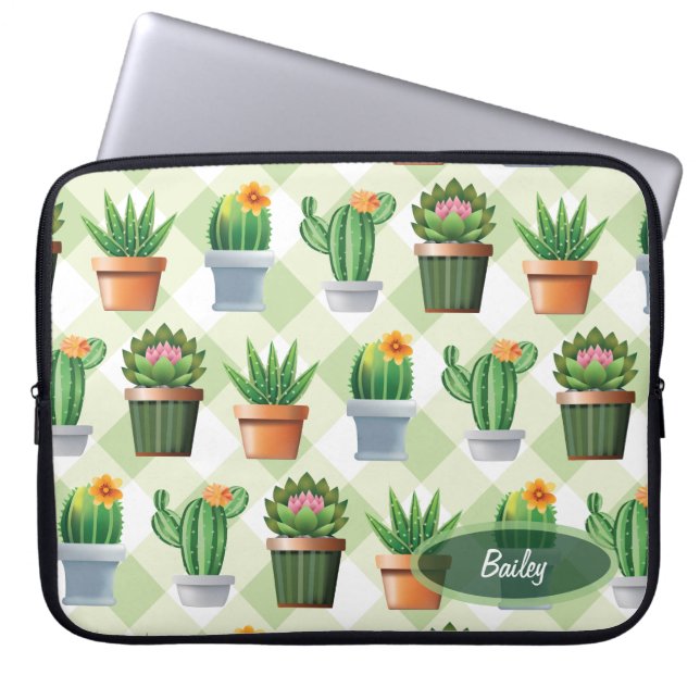 Housse Pour Ordinateur Portable Motif Green En vichy Cactus (Devant)