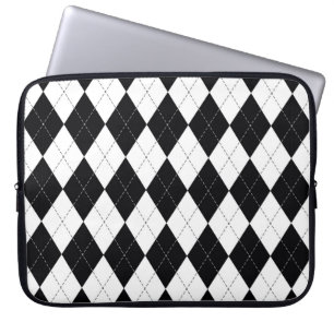 Housse Pour Ordinateur Portable Motif Jacquard sans couture en noir et blanc. Géom