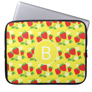 Housse Pour Ordinateur Portable Motif jaune de fraise et de fleur Monogrammé