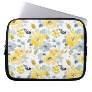 Housse Pour Ordinateur Portable Motif jaune et bleu d'aquarelle