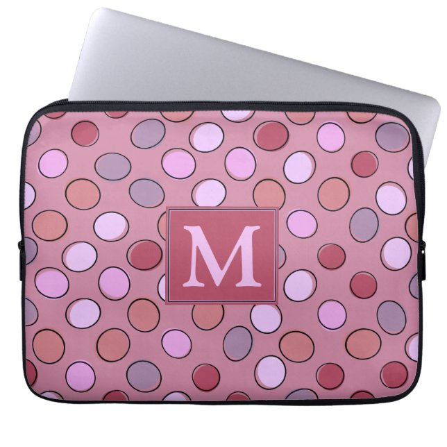 Housse Pour Ordinateur Portable Motif joli à pois Monogramme rose (Devant)