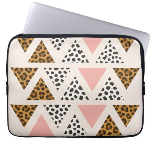 Housse Pour Ordinateur Portable Motif Léopard Chic et Triangle Rose