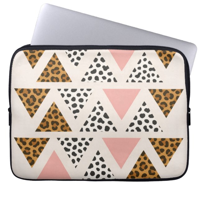 Housse Pour Ordinateur Portable Motif Léopard Chic et Triangle Rose (Devant)