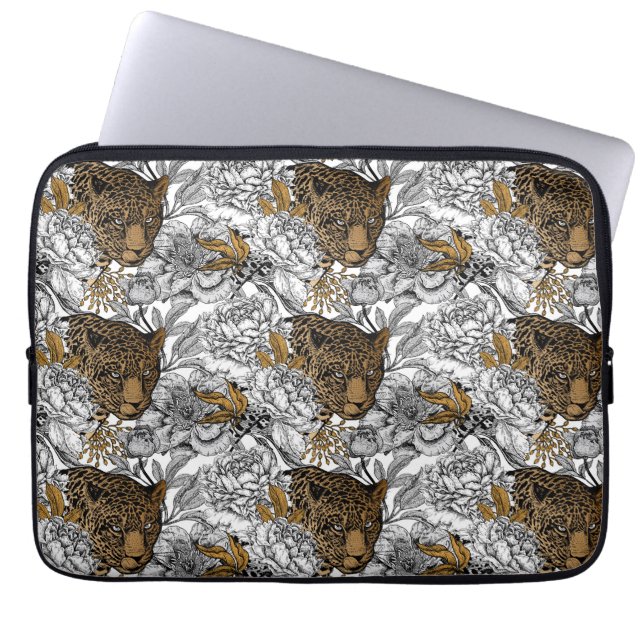Housse Pour Ordinateur Portable Motif Leopard & Peonies (Devant)