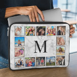 Housse Pour Ordinateur Portable Motif Marbre blanc en pierre<br><div class="desc">Créez votre propre pochette de 14 photo collage avec vos images personnalisées et monogramme sur un élégant arrière - plan en marbre blanc.</div>