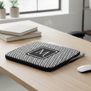 Housse Pour Ordinateur Portable Motif moderne de bagues liées noir et blanc