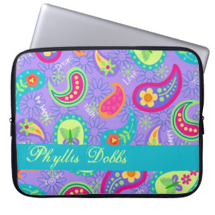 Housse Pour Ordinateur Portable Motif moderne de Paisley de turquoise de lavande