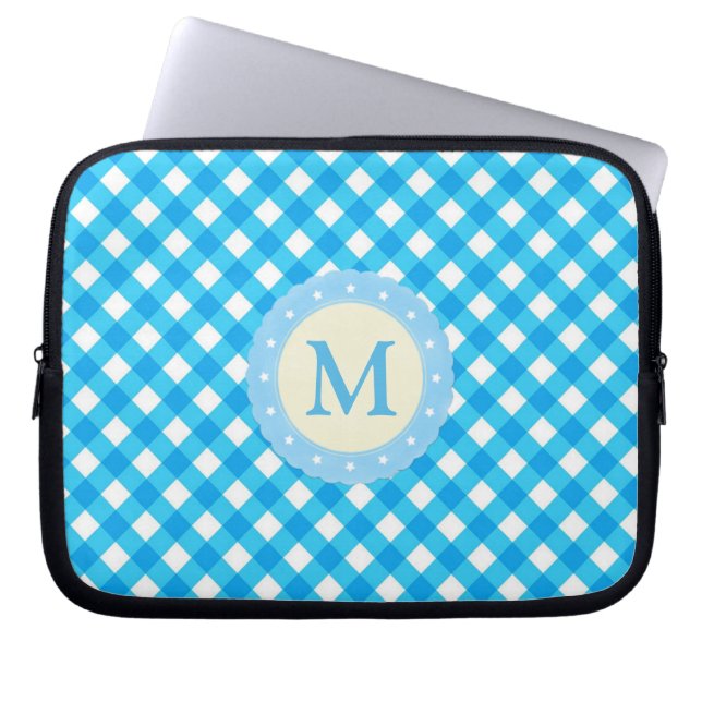 Housse Pour Ordinateur Portable Motif Monogram Blue et White En vichy (Devant)