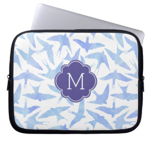 Housse Pour Ordinateur Portable Motif Monogramme Blue Watercolor Birds