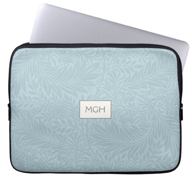 Housse Pour Ordinateur Portable Motif monogramme boho botanique bleu élégant (Devant)