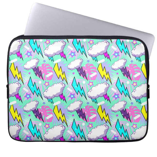 Housse Pour Ordinateur Portable Motif Neon Lightning Bolts & Stars (Devant)