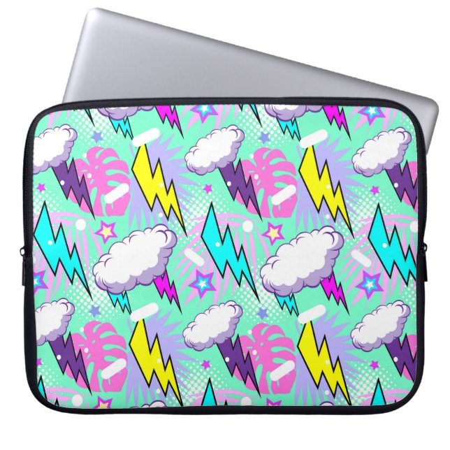 Housse Pour Ordinateur Portable Motif Neon Lightning Bolts & Stars (Devant)