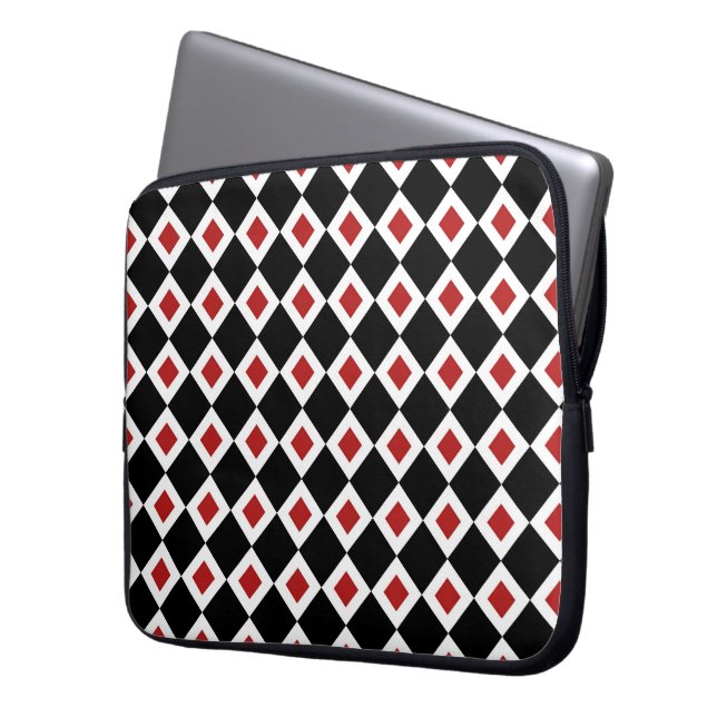 Housse Pour Ordinateur Portable Motif noir, blanc, diamant rouge (devant gauche)