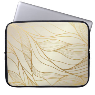 Housse Pour Ordinateur Portable Motif ondulé or. Luxueux ornement linéaire doré