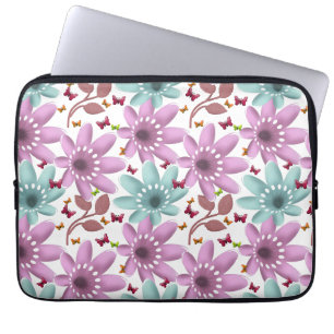 Housse Pour Ordinateur Portable Motif papillon floral sans couture Rose et menth