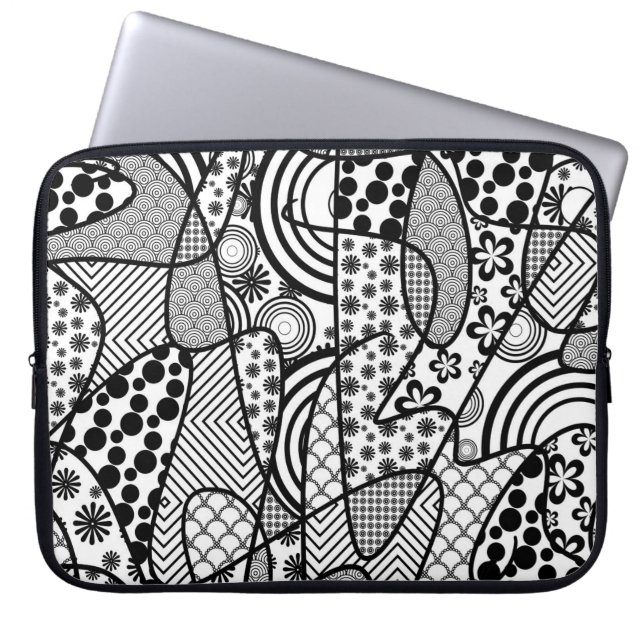 Housse Pour Ordinateur Portable Motif Patchwork Noir & Blanc 02 (Devant)