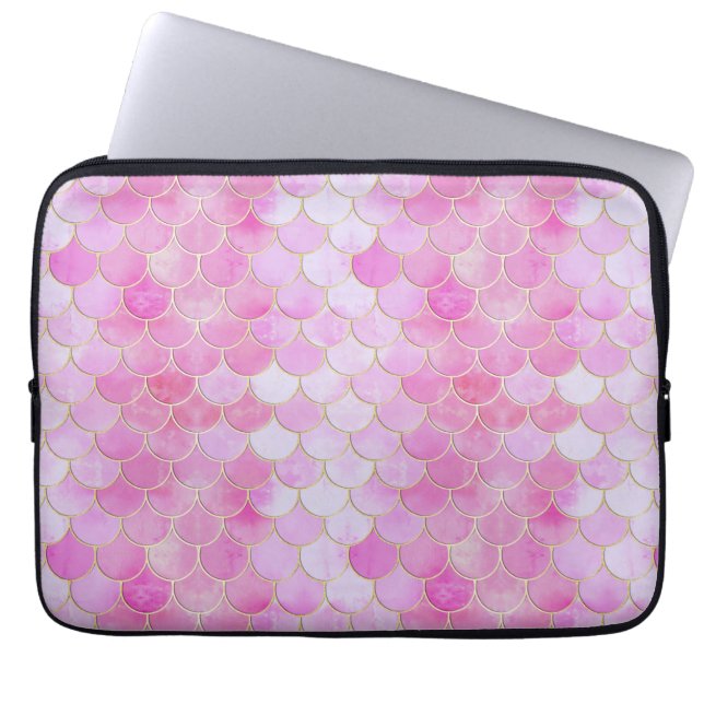 Housse Pour Ordinateur Portable Motif Pink Pastel & Gold Shimmer Mermaid (Devant)