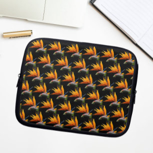 Housse Pour Ordinateur Portable Motif Plante Orange Bird of Paradise sur Noir