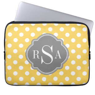 Housse Pour Ordinateur Portable Motif Pois Jaune Monogramme personnalisé