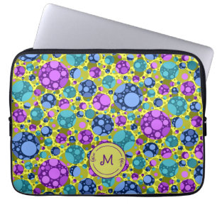 Housse Pour Ordinateur Portable Motif Pois Monogramme en bleu rose Turquoise -