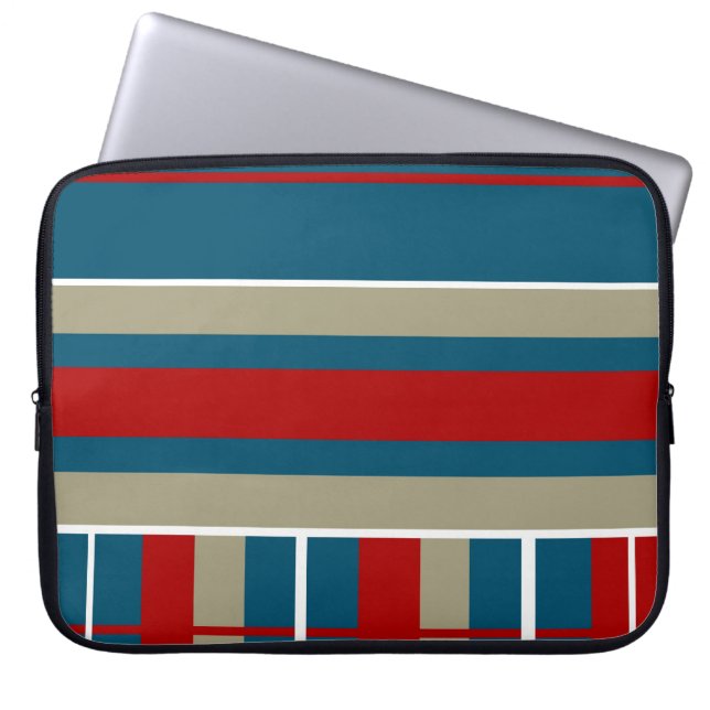 Housse Pour Ordinateur Portable Motif rayé blanc bronzage frais de rouge bleu (Devant)