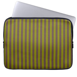 Housse Pour Ordinateur Portable Motif rayé en chocolat brun et vert olive