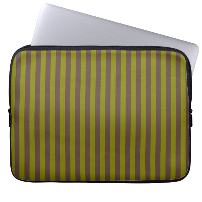 Housse Pour Ordinateur Portable Motif rayé en chocolat brun et vert olive (Devant)